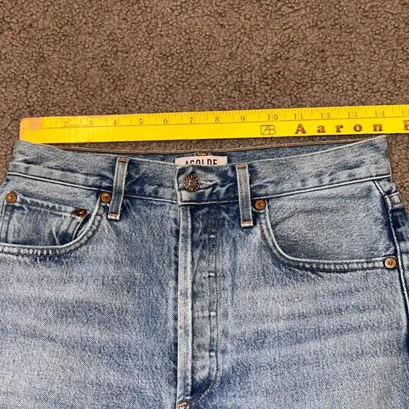 AGOLDE RILEY HIGH RISE STRAIGHT BLUE JEANS CROPPED RAW FRAYED HEM -  EUC - 26 - Picture 10 of 13